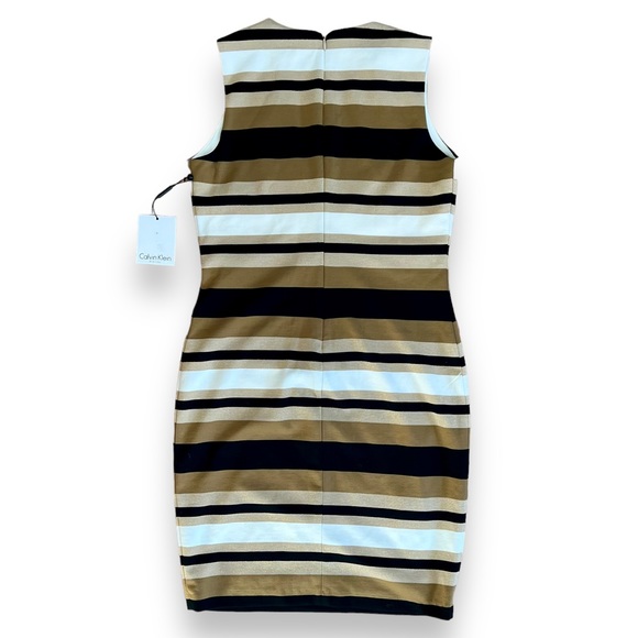 NWT Calvin Klein | Gold Sparkle Taupe and Black Body-con Sheath Dress Sz 4 - Picture 12 of 14